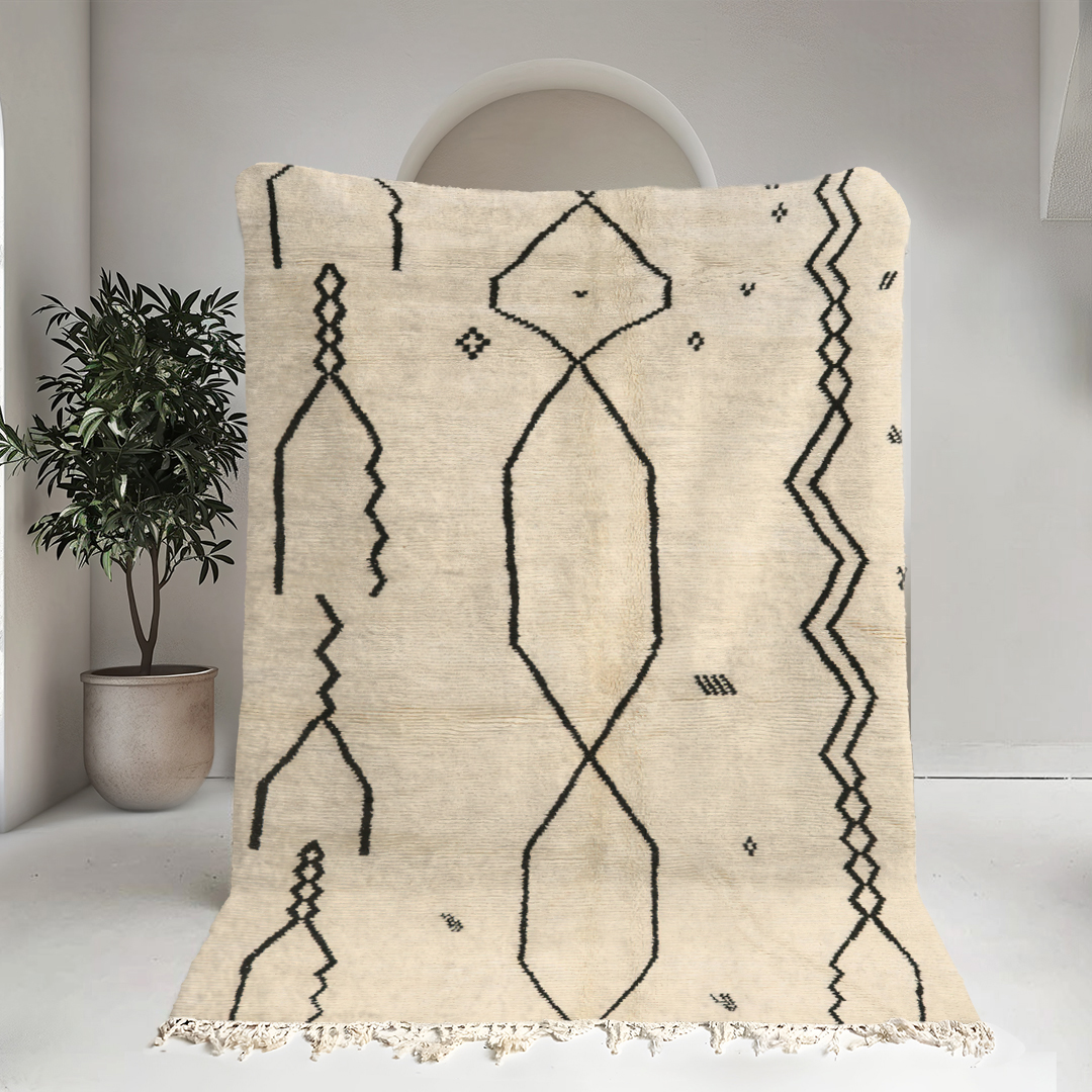 Moroccan custom rug from Beni Ourain, Wool and Thread, White