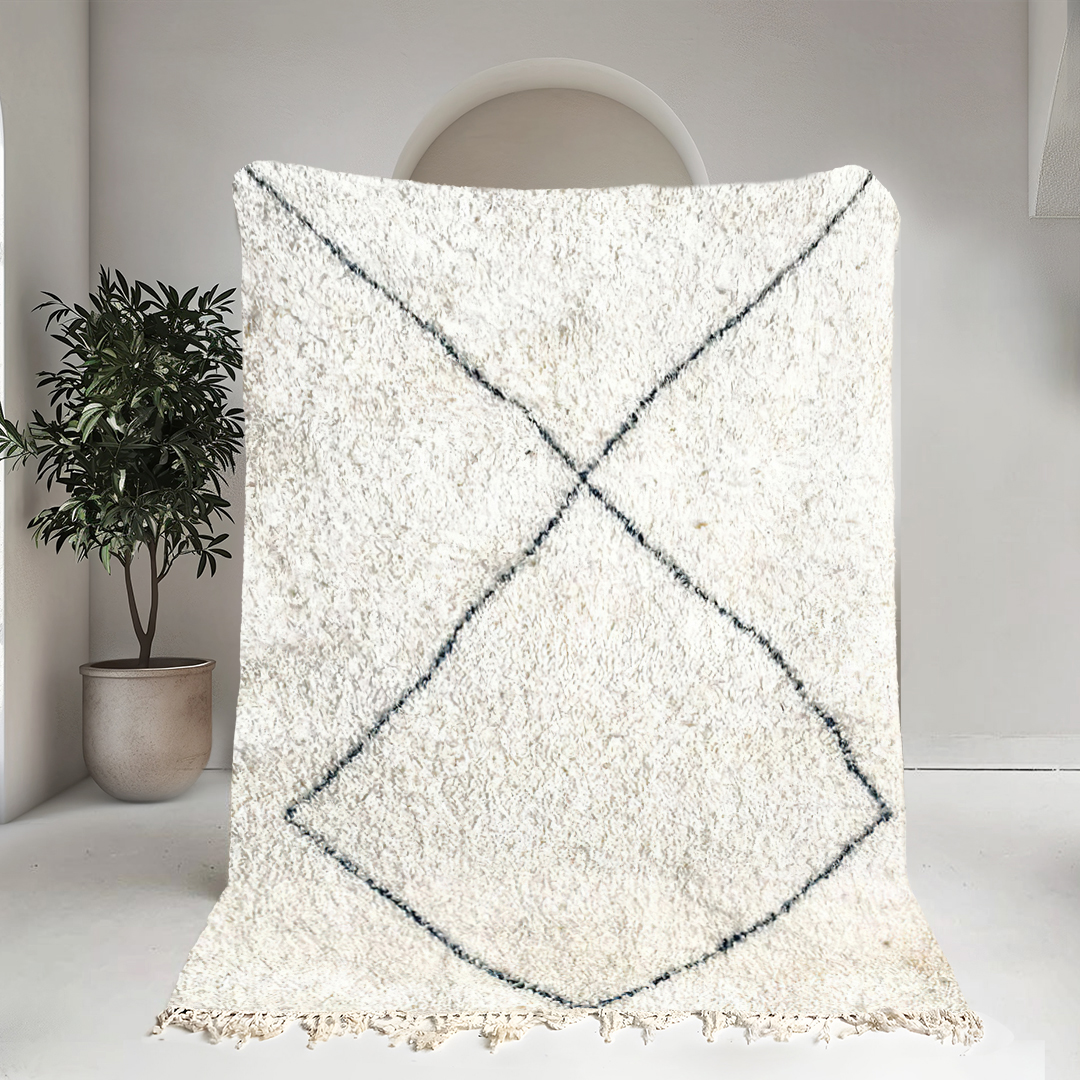 Moroccan custom rug from Beni Ourain, Wool and Thread, White