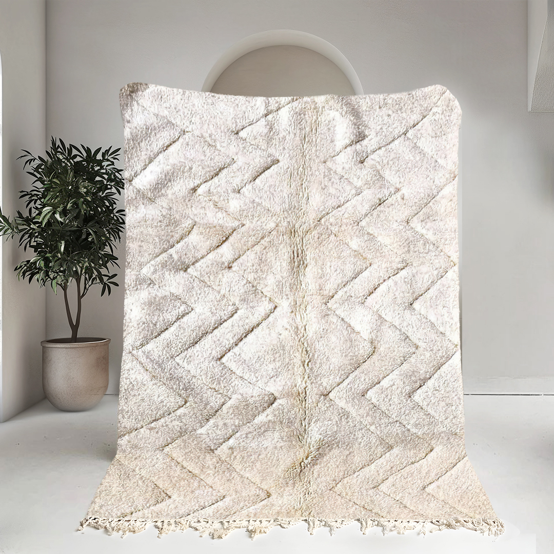 Moroccan custom rug from Beni Ourain, Wool and Thread, White