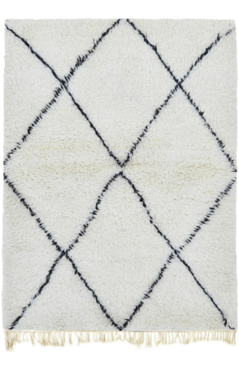 Handmade White Contemporary Moroccan Abstract Rug with a Modern Art Rug Design Made of Natural Shag Wool Rug