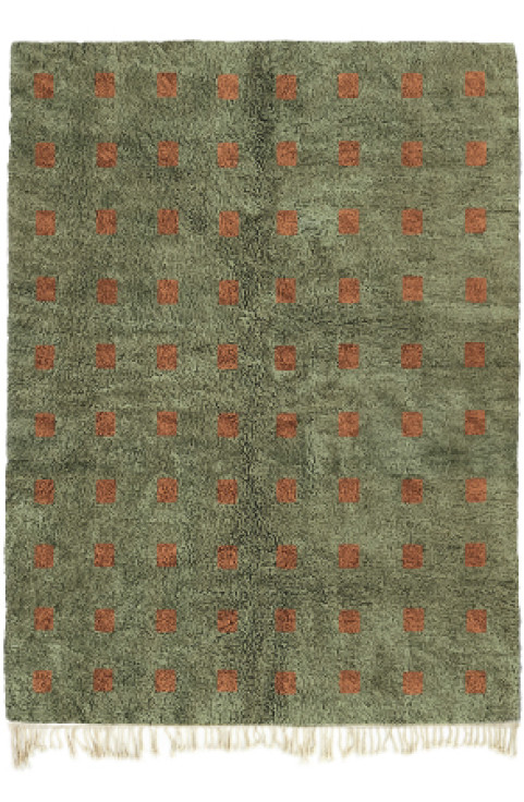 Custom Green Checkered Rug in a Beni Ourain Rug Texture with Berber Checkerboard Rug Pattern Handwoven Using Moroccan Shag Rug Wool