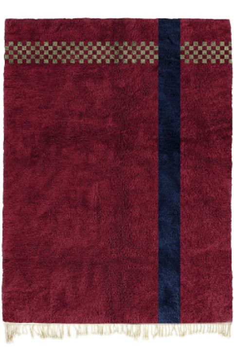 This Handmade Red Moroccan Rug is a Berber Rug with a Red Rug Palette and a Beni Ourain Rug for Living Room, Eco-friendly Rug