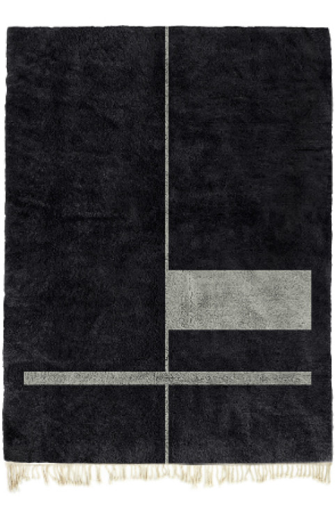 Handwoven Moroccan Art Rug is a Custom Black Abstract Rug Made of Beni Ourain Rug Shag Wool for Bedroom