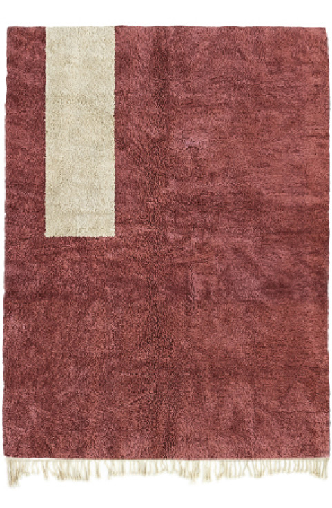 Red Abstract Rug is a Handwoven Beni Ourain Rug in a Moroccan Shag Rug Texture Featuring a Mid Century Modern Art Rug for Living Room