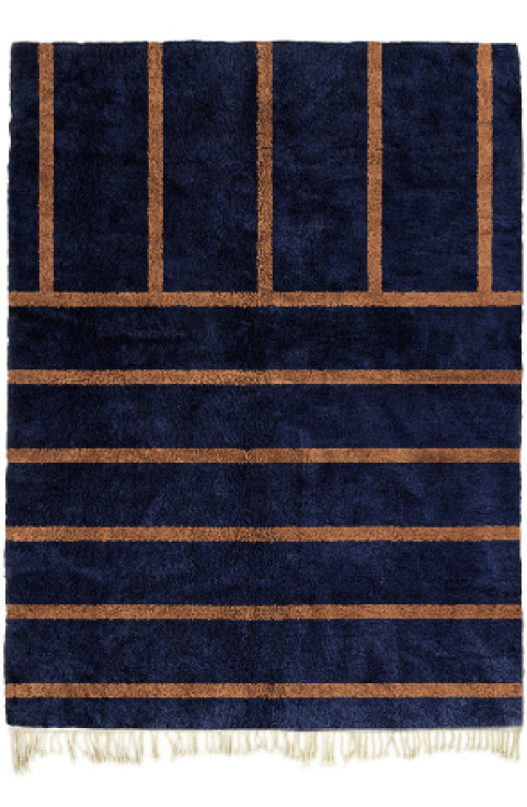 Blue Abstract Rug for Living Room in a Moroccan Shag Rug Texture Handwoven Using Blue Beni Ourain Rug Natural Wool is a Modern Rug