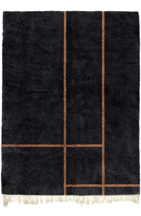 Black Rug 8x10, Moroccan Area Rug, Black Beni Rug, Large Black Carpet Rug, Geometric Rug Pattern, Handmade Natural Wool Rug